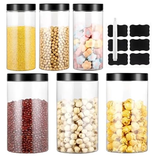 Wubushan Botes Cocina Almacenaje, 6Pcs Recipientes para Alimentos(1L+0.5L), Hermeticos Cocina con Etiquetas&Lápiz, Botes Plastico con Tapa, Pasta, Pasta y Legumbres, Chuches