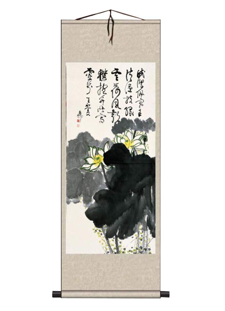 ADCVGbh Pintura en rollo de seda, pinturas decorativas, rollo de pared de arte chino, pintura en rollo chino, decoración del hogar, rollo de seda, arte colgante, flor de loto, 09 (color: Color24)