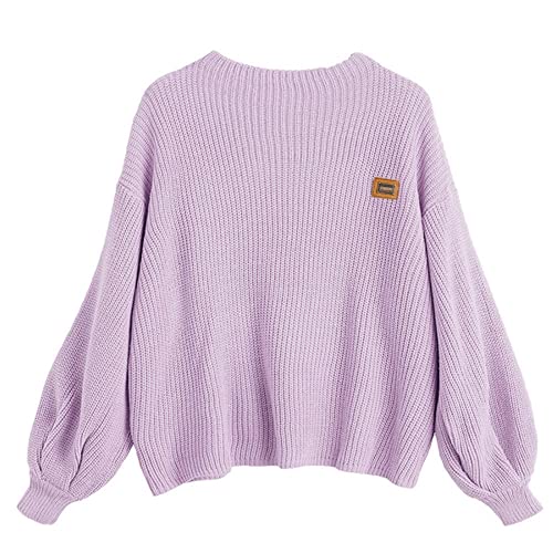 Zaful Women's Oversized Sweater, Half Turtleneck Lantern Sleeve Chunky Sweater Pullover Knit Jumper Tops Purple #TOP7