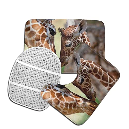 DIRYKILP Badematte + Konturmatte + Toilettendeckelbezug, zwei Giraffen 3-teiliges Badematten-Set, mit rutschfester Klebeunterseite – Bild 5