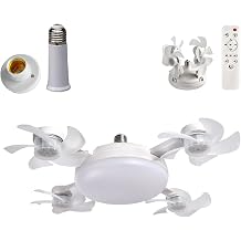 2026 New E27 Socket Ceiling Fan Light - 2-in-1 Silent LED Fan with Remote Control,Ceiling Fan Light with Remote Control,Screw in LED Fan Light,E27 Base Foldable Ceil,3 Wind Speeds & 3-Color 4 Heads