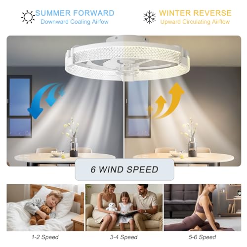 Image of Garwarm 20 inch Ceiling Fans with Lights and Remote,Ultra Low Profile Fandelier | Modern Dimmable LED Flush Mount Ceiling Fan, 6-Speed Reversible DC Motor, 3000K-6000K for Small Bedroom, Kitchen and Office