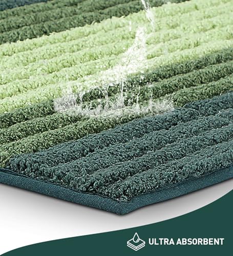 Image of Obsessions Soft & Plush Bath Mat | Quick Dry, Stain & Skid Resistant | Luxuriously Soft, Long Lasting Color | TPR Latex Backing, Size 50x80 cm, Light Green & Dark Green