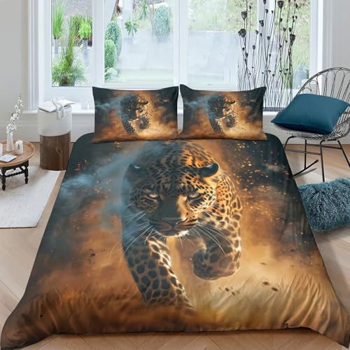 Housse de Couette Léopard Microfibre Premium avec Imprimé 3D