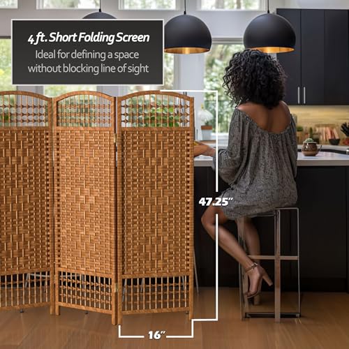 4 ft. Short Fiber Weave Folding Screen - Dark Beige - 6 Panels - Thumbnail 5