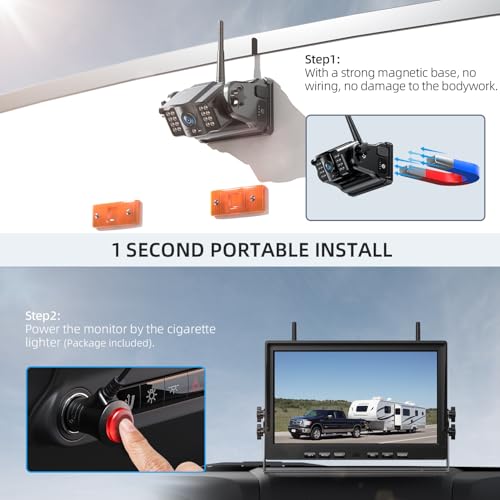 Image of eRapta 4 Wireless Backup Camera Magnetic: 10.1 inch IPS Full-Size DVR Monitor, Install-Free RV Camera System with IR Night Vision, Built-in 9600mAh Battery for RV /Camper /Truck /Trailer /Tractor ACT104