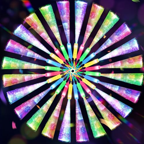 SHQDD 100 PCS Glow Fiber Wands Sticks,LED Light Wands,Glow in the Dark Party Supplies,Fiber Optic Wands,LED Flashing Sticks,Fiber Optic Light Wand Stick for Party,Wedding,New Year Party Favors