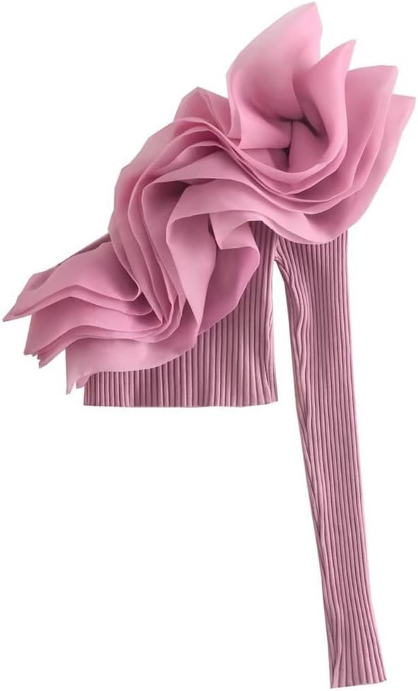 Women's Ruffled Short Slouchy Shoulder Blouse Tops for Women