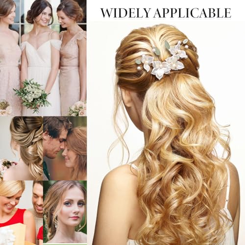 Image of MAYCREATE 5Pcs Camellia Flower Tassels Hair Pin Crystal Rhinestone Pearl Headpiece Retro Brides Hair Accessories for Women Girls Updo Long