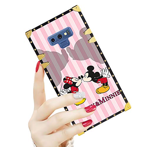 DISNEY COLLECTION Luxury Square Case for Samsung Note 9 Minnie and Mickey Kiss Pattern Design Flexible Reinforced Metal Decoration Corners Shockproof Slim Cover