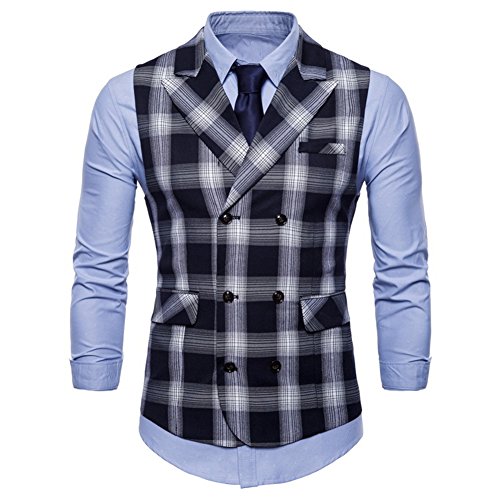FULIER Mens Suit Vests Vest Lattice Dress Coat Waistcoat 6 Button Vests (X-Large, Black)