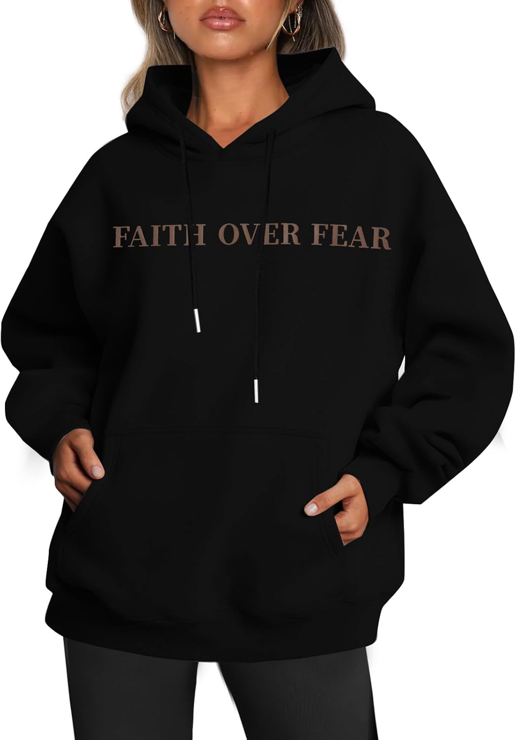 BANGELY Faith Over Fear Hoodie Women Christian Sweatshirt Graphic Christian Religious Sayings Sweater Bible Pullover Tops - Image 2