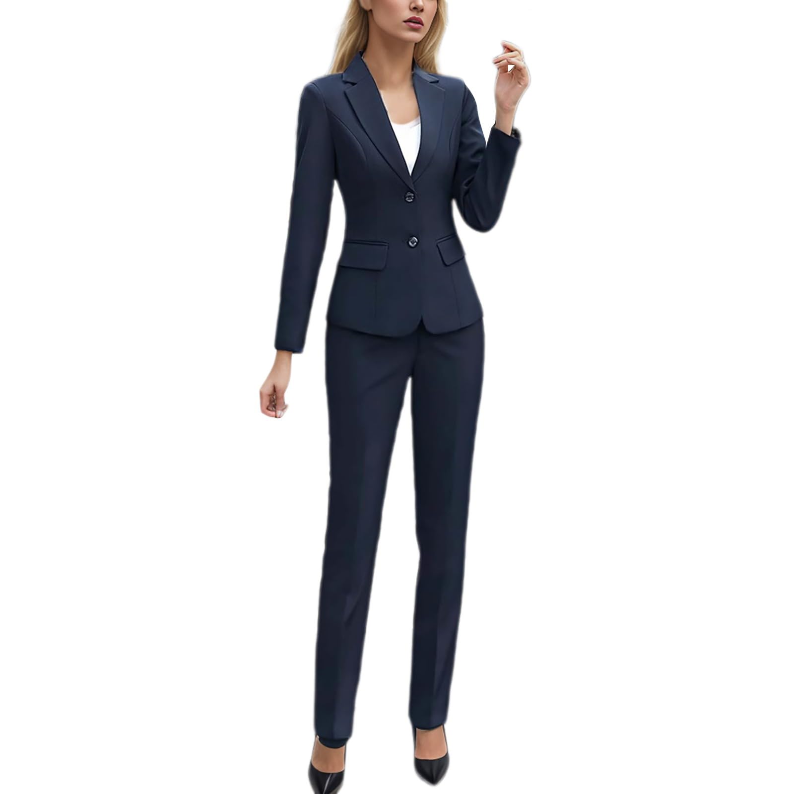Sunnyuk Blazer Traje de Trabajo de Oficina con Dos Muesca Pantalones de Negocio Conjunto Botones para Ajuste Delgado de Ropa Casual Blazer para Solapa con