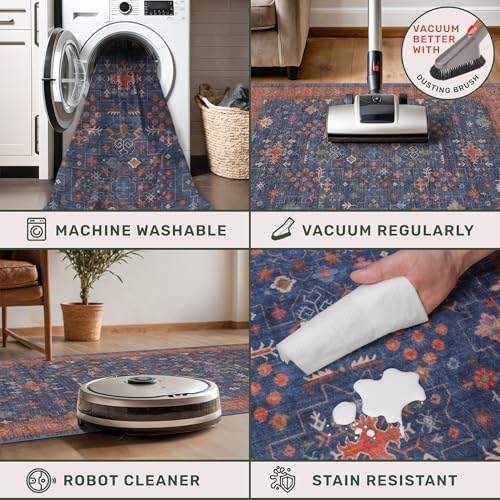 Image of Hazo Haus Washable 2x3 Entry Rug Front Door Indoor, Farmhouse Small Area Rugs for Kitchen, Bathroom, Entrance, Non Slip Rubber Backed, Perfect for Boho Decor (2x3 Navy Blue)