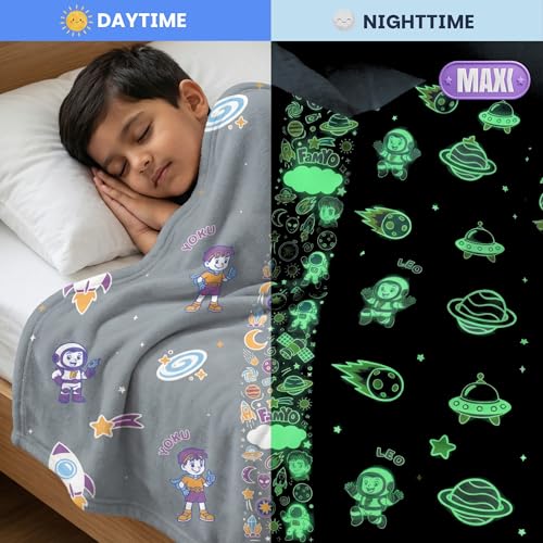 Image of Famyo GlowMaxx Kids Blanket | Soft Flannel Glow in Dark Blanket - Leo the Astro | AC Blanket for Kids | Summer Blanket 200x152 cm | | Double Bed | 0-15 Yrs | Lab-Tested Safe (Grey)