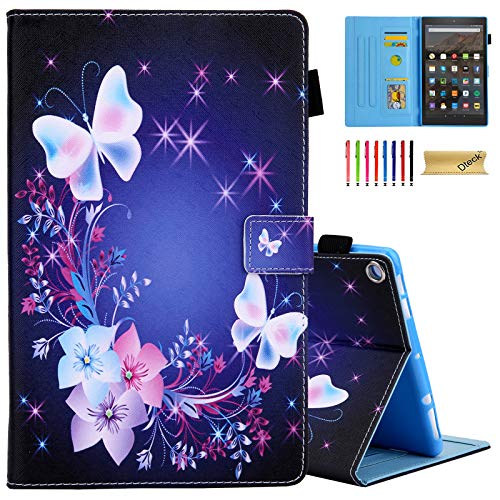 Dteck Case for Previous Generation Fire HD 8 (8th Generation 2018 /7th Generation 2017 /6th Generation 2016), Protective Leather Stand Wallet Smart Flip Cover with Auto Sleep Wake (Fairy Butterfly)