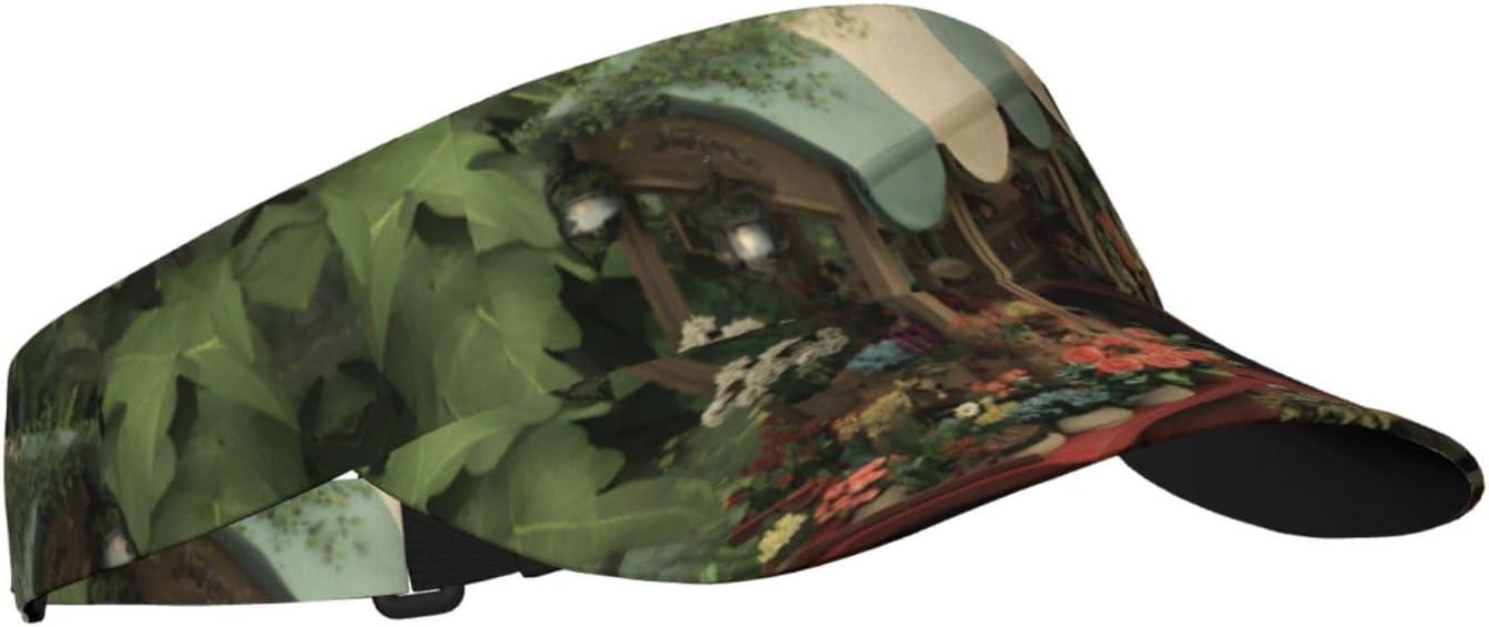(Flower Market cart) Adult Sun Visor Hat Adjustable Open Top Sports Cap Breathable for Men Women Beach Vacation Essentials Black
