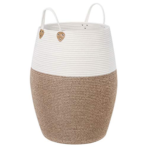 SONGMICS LCB421N01 Panier à Linge en Corde poignées-125 l-pour Jouets, vêtements, couvertures, Salon, Chambre à Coucher, Coton, Marron-beige, 125 L