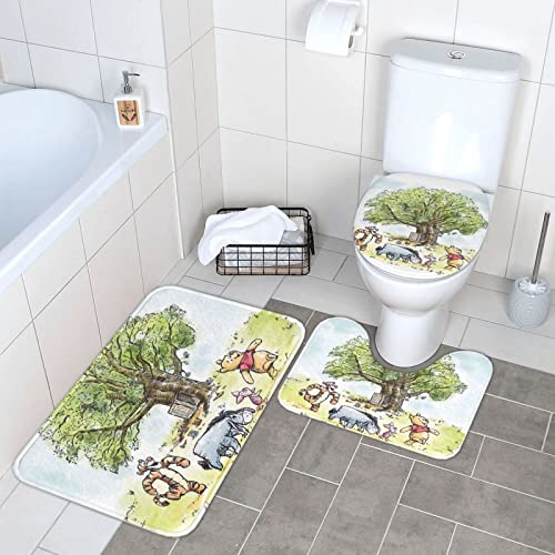 トイレマット 3点セット くまのプーさん フタカバー バスマット 吸水速乾 滑り止め加工 抗菌 防臭 洗濯機で洗える ふわふわ おしゃれ