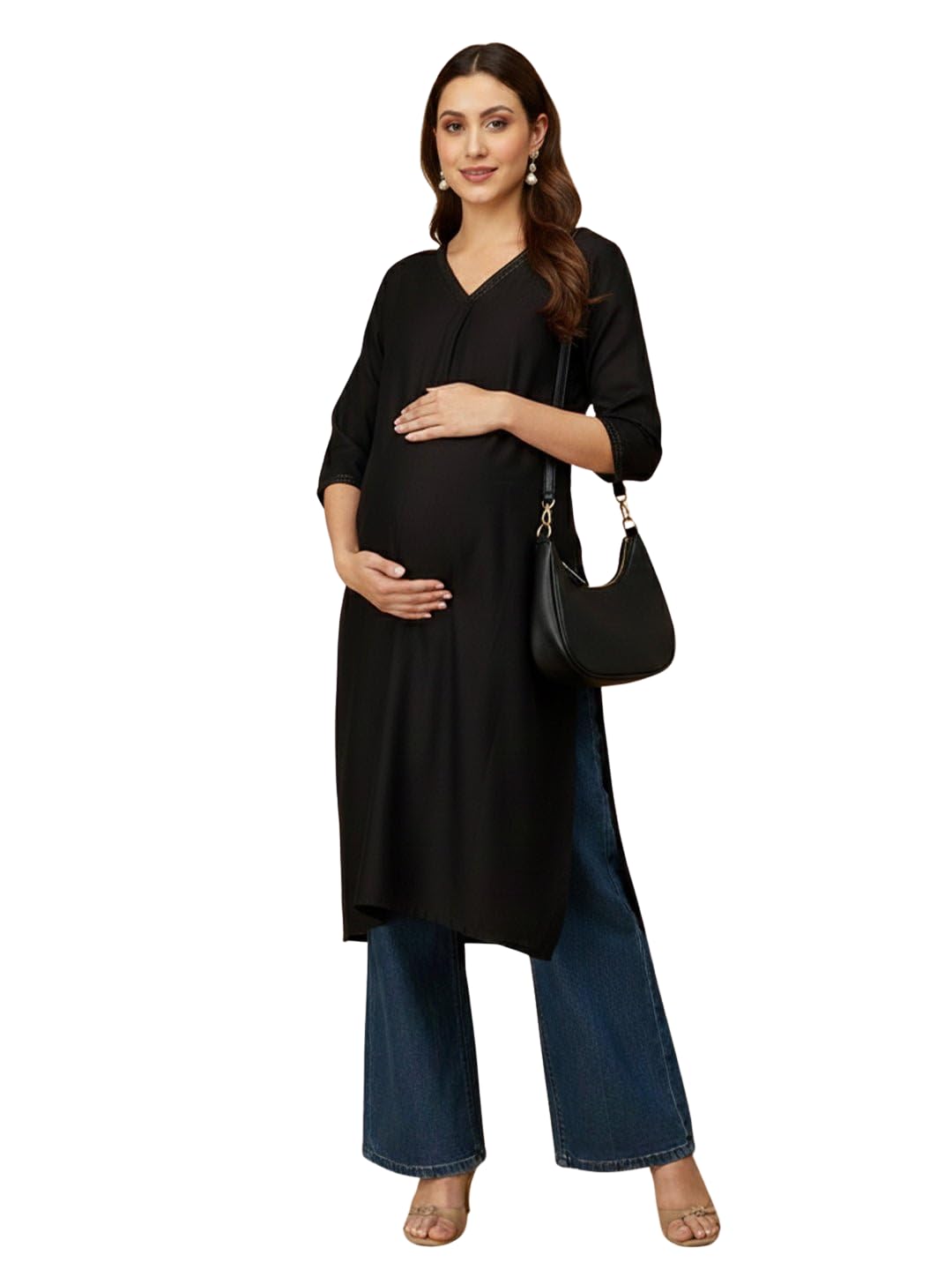 The Mom Store Maternity and Nursing Silk Kurta for Womens | Comfortable Pre and Post Pregnancy Wear | Trendy Stylish Kurta for New Mom | Embroidered-image-29