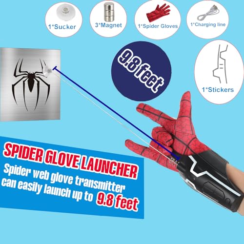 Spider Web Shooter Toy 2.0 Upgrade - Spider Launcher Glove with 9.8-Foot Range, Realistic Web-Slinging Superhero Role-Play Gadget for Men and Kids Cosplay - Great for Halloween and Birthday Gifts