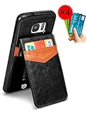 Galaxy S7 Edge Case, SAMONPOW Faux Leather Cover with Back Flip Stand Feature Galaxy S7 Edge Wallet Case ID Credit Debit Card Slot Holders Carrying Case Protective Shell for Galaxy S7 Edge - Black