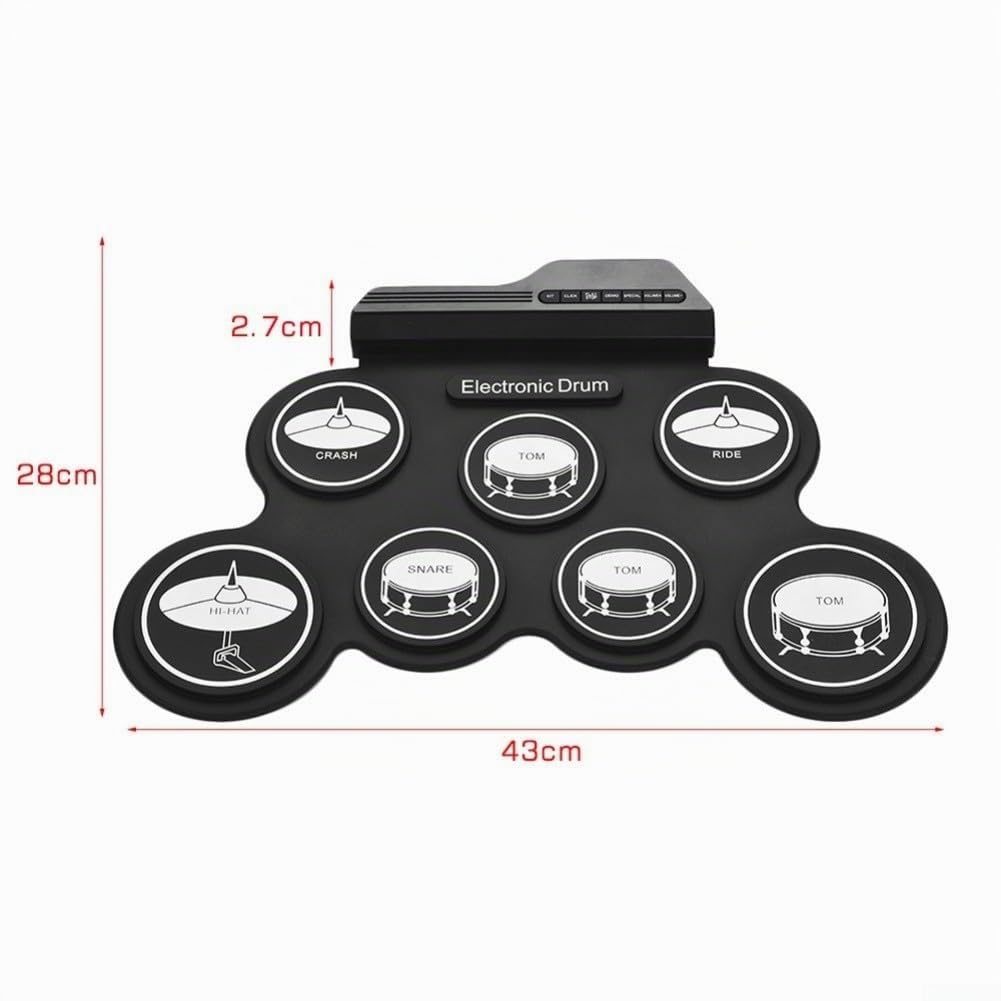 Batería electrónica para niños con construcción ligera, incluye dos pedales y baquetas para una experiencia de batería completa, portátil y fácil de transportar (negro)