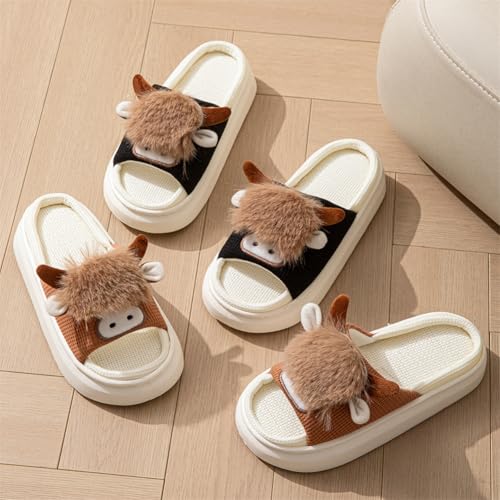 Epsion Women Cute Animal Shape Cartoon Open-Toe Linen Slippers Thick Sole Home Shoes Non-Slip3