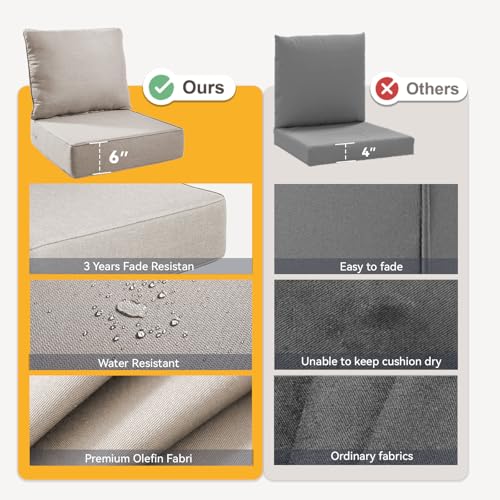 Image of 6 inch Thick Patio Chair Cushions - 24 inch* 24 inch Patio Furniture Cushions with Water Resistant & Removable Cover, 28D High Density Sponge Patio Cushion for Outdoor Furniture Couch Chair Beige