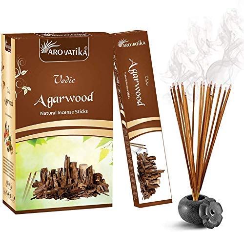 ARO VATIKA Vedic Agarwood/Oudh Natural Masala 144 Incense Sticks in Pack of 12 | Hand Rolled in India | Best for Prayer, Meditation, Relaxation, Reiki | Burn Time- Approx 50 mins