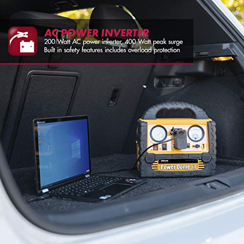 Wagan EL2464 Power Dome LT Auto 300 Peak Amp Jump Starter with 260 PSI Air Compressor, 200W Power Inverter, AC Receptacle, DC Sockets, USB Power Port, LED Worklight, Yellow