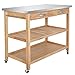 SUPER DEAL Zenchef Rolling Kitchen Island Utility Kitchen Serving Cart w/Stainless Steel Countertop, Spacious Drawers and Lockable Wheels, Natural (Upgraded Stainless Steel)