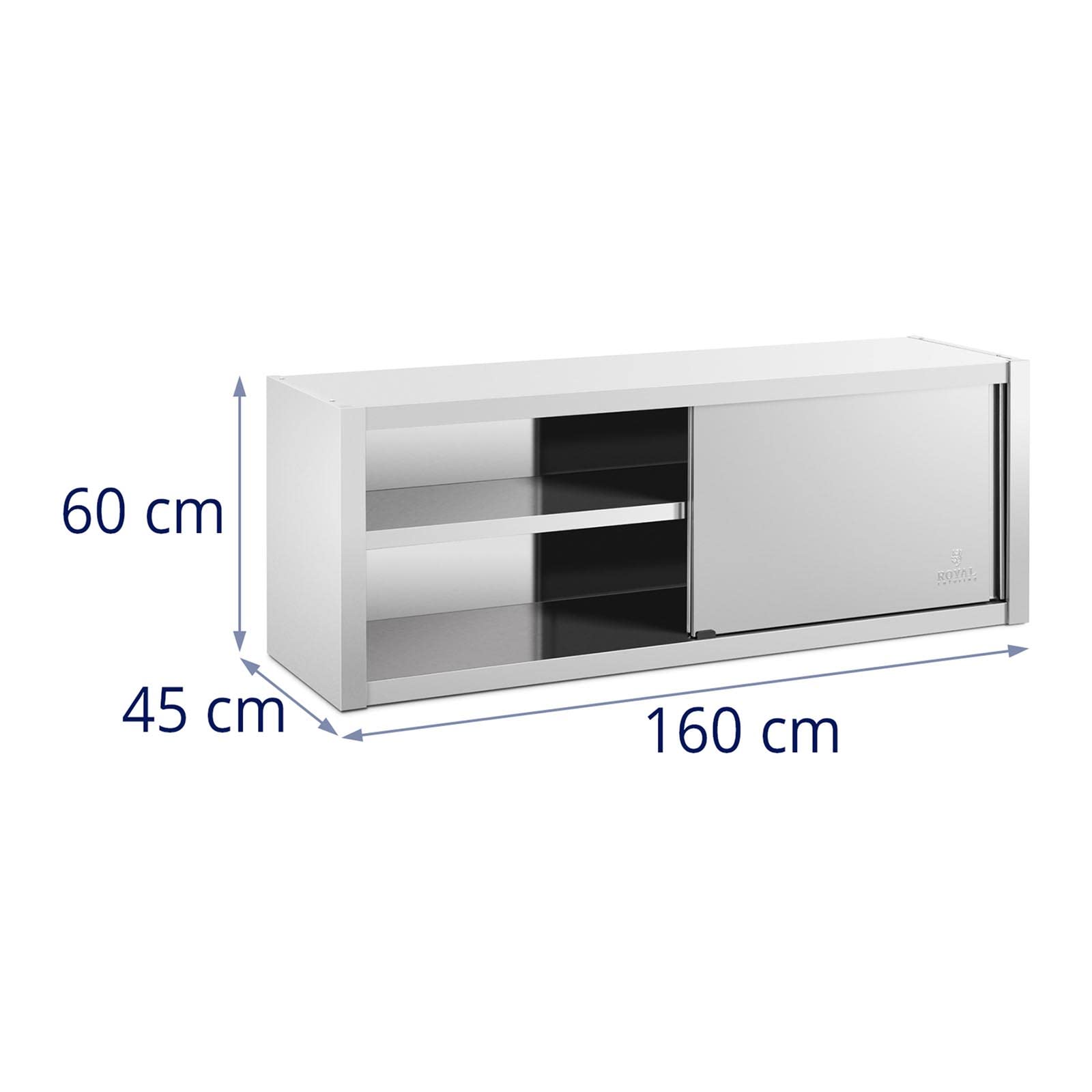 Royal Catering Armario de Pared Mueble En Acero Inoxidable RCSSWC-160X45-S (160 x 45 x 60 cm, 600 kg, 3 Niveles, con Puertas correderas)