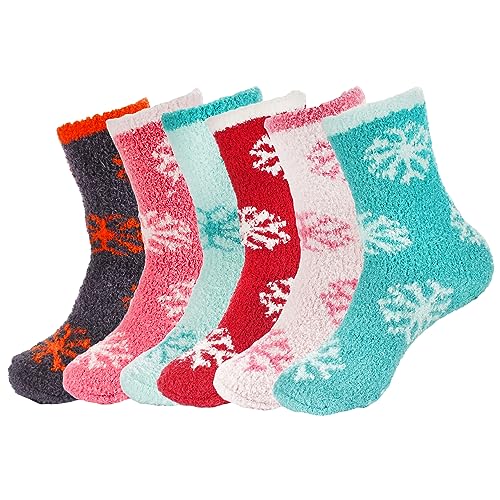 Image of BambooMN Colorful Fuzzy Socks - Assorted Super Soft Warm Microfiber Comfy Home Socks - Value Pack
