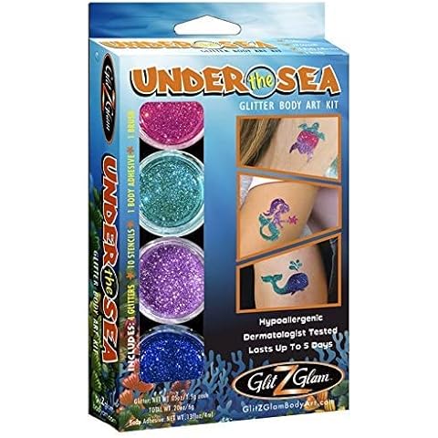 UNDER THE SEA Glitter Tattoo Kit Temporary Tattoos & Body Art - HYPOALLERGENIC and DERMATOLOGIST TESTED! Cover