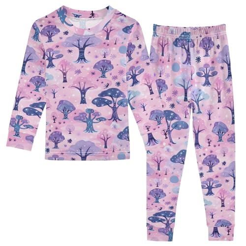 Pajama Sets Long Sleeve Magical Forest Trees on Pink Soft Comfy Sleepwear 2 Piece PJS 3-8T