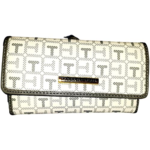 Tommy Hilfiger Carteira feminina com zíper com porta-cartões e muitos compartimentos (cinza branco), cinza branco, branco