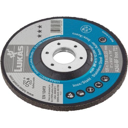 LUKAS ERZETT 10 discos de desbaste T27 para acero inoxidable 125 x 7 mm, para amoladora angular, A24U-BF, 13 x 13,5 x 10 cm