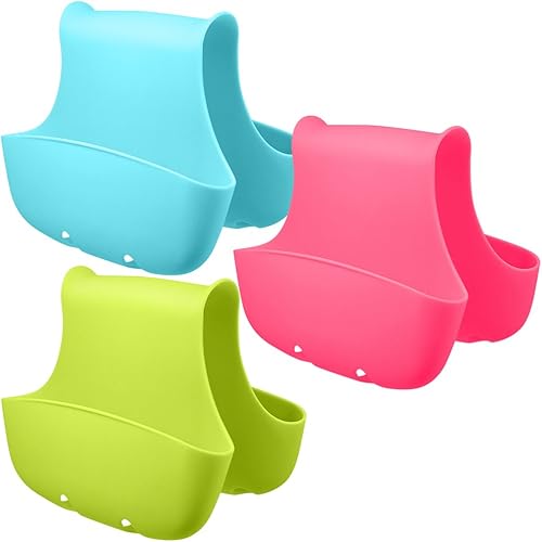 Paquete de 3 organizadores de silicona para fregadero, soporte de esponja para jabón, cesta organizadora de almacenamiento para cocina (azul, verde,