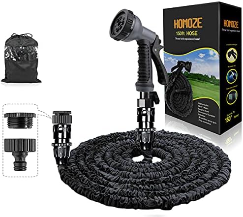 Garden Hose Pipe 100 FT Expandable Garden Hose with 3/4", 1/2" Fittings, Anti-Leakage - Flexible Expanding Hose with 8 Function Spray Nozzle(100FT, Black)