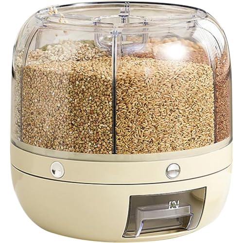 Dtnw 米びつ 回転分別米バケツ 大容量米びつ 360度回転 収納 食品 密封 防湿 防虫 おしゃれ 計量 米びつ 穀物 保存容器 残量見える 材質 安全 耐久性 米バケツ 分割回転穀物マルチグリッド収納ボックス 家庭用 防虫 防湿 密封米収納ボックス