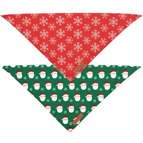 Realeaf Christmas Dog Bandanas 2 Pack, Snowflake and Santa Claus Dog Scarf for Boy and Girl, Premium Durable Fabric, Holiday Red and Green Bandana for Medium and Large Dogs Cats Pets (Large) - Image 4