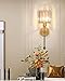 SADOVC Modern Glass Crystal Wall Sconces Battery Operated Set of 2, Gold Rechargeable Wall Lights with Remote,Non Hardwired Clear Wall Lighting Fixture Brass for Bedroom Bathroom Living Room Porch