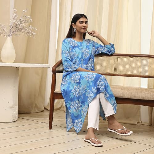 Image of BIBA Women Rayon Viscose Straight Fit Straight Printed Kurta