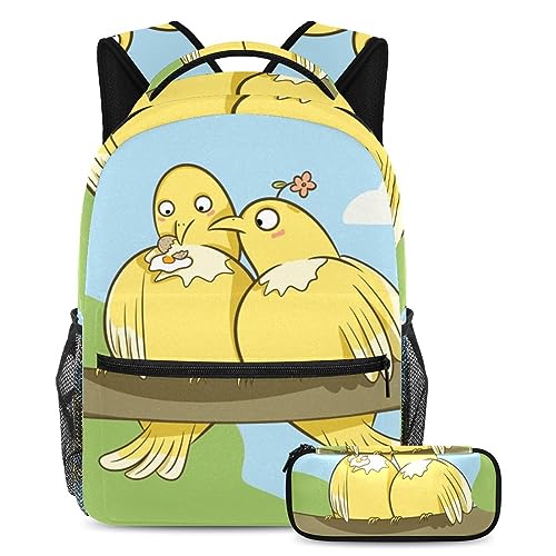 Sac à dos avec trousse oiseaux pour ados - Ensemble scolaire complet multicolore 40cm