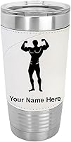 Vista 9 de LaserGram 20oz Vacuum Insulated Tumbler Mug, Bodybuilder, Personalized Engraving Included (Faux Leather, Gray)