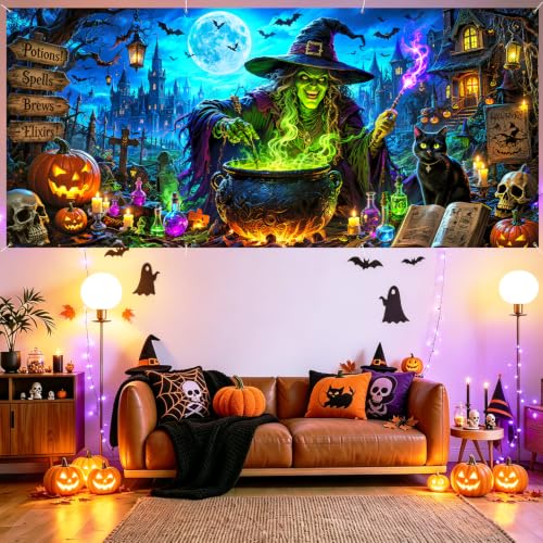Image of Halloween Garage Door Decorations 6 x 13 ft, Witch Cauldron Cover