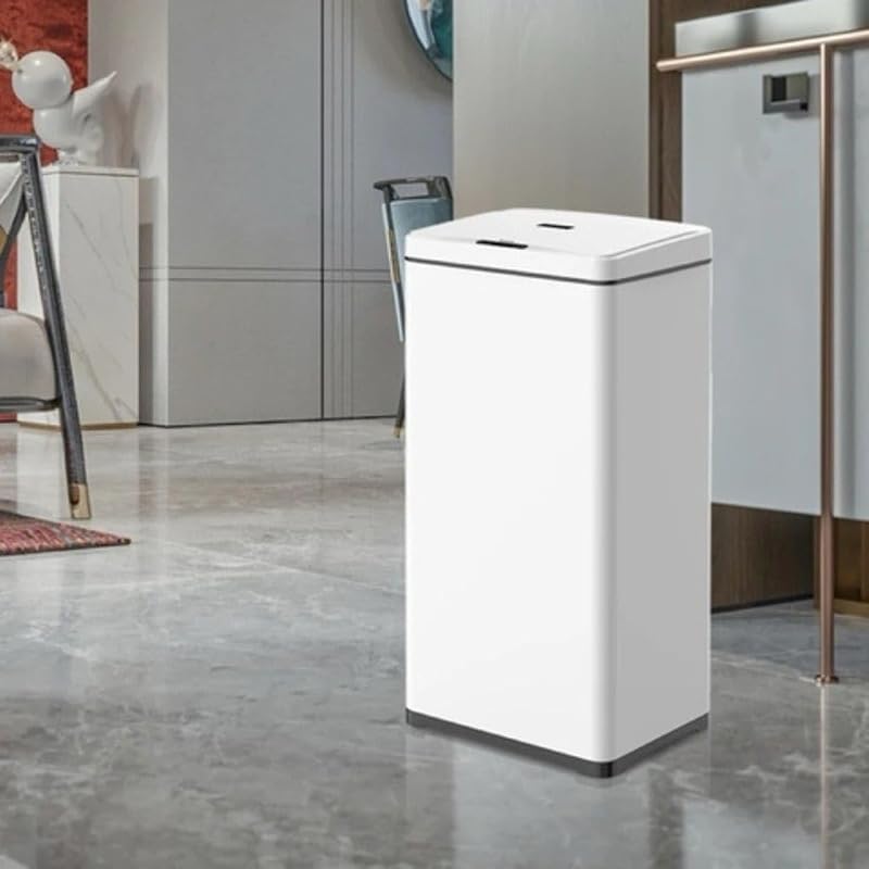 Lixeira Premium Grande Automática, Branca, 40 Litros