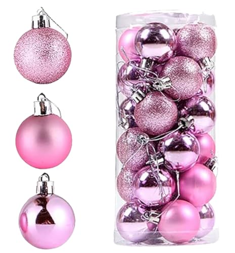 Image of 3CM 24 Pink Christmas X-Mass Tree Decoration Balls Hangings Ornaments Xmas Hanging Tree Balls Merry Christmas Ball Bauble Decoration for Home Party (24 Pink)