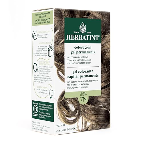 Herbatint Gel de Coloración Permanente para Cabello 7N Rubio - 170 ml | Sin Amoníaco, 100% Cobertura de Canas | Fórmula Vegana, con 8 Extractos Vegetales Orgánicos